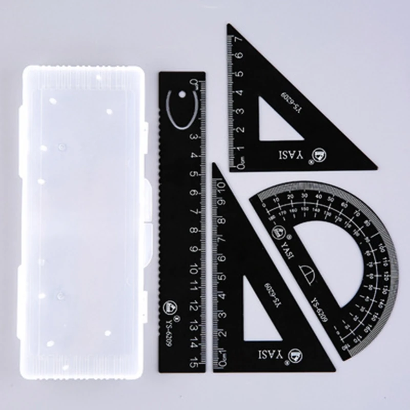 

A9LC 1 Set Students Math Drawing Tool Steel Triangular Ruler Protractor Straight Ruler w/ Clear Box Aluminum Alloy Durable