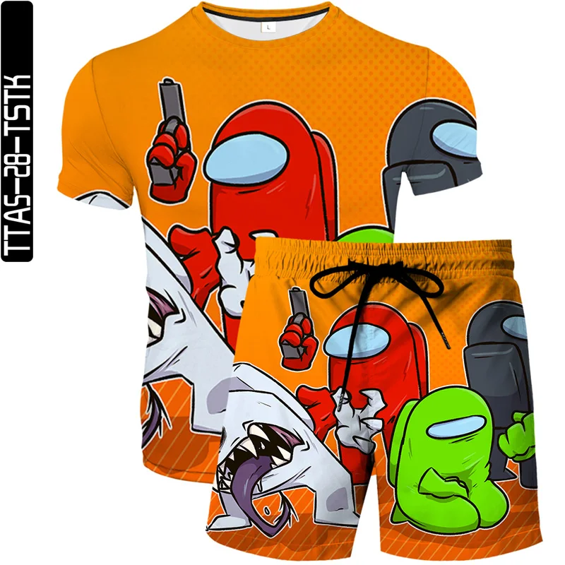 

2021 summer men and women 3D printing game beach pants fashion boutique short-sleeved T-shirt Bermuda shorts 2-piece set