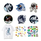Круглые патчи с рисунком астронавта, космоса, Вселенной, инопланетянина, термотрансферные наклейки для мальчиков, сделай сам, Значки для футболок, одежды, Аппликации, декор F