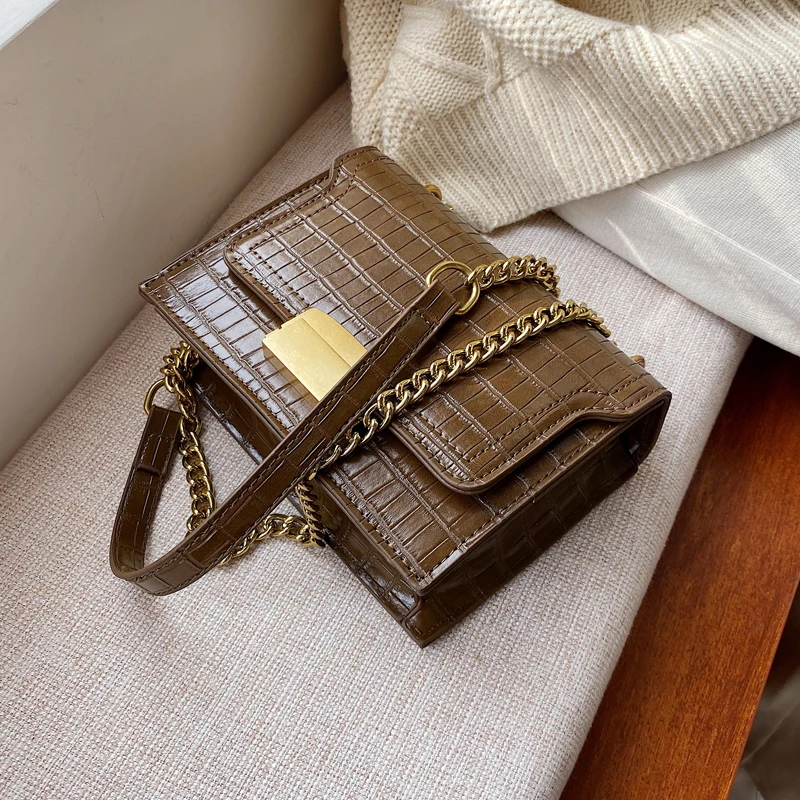 Винтажные сумки через плечо с крокодиловым узором и цепочкой для женщин новинка
