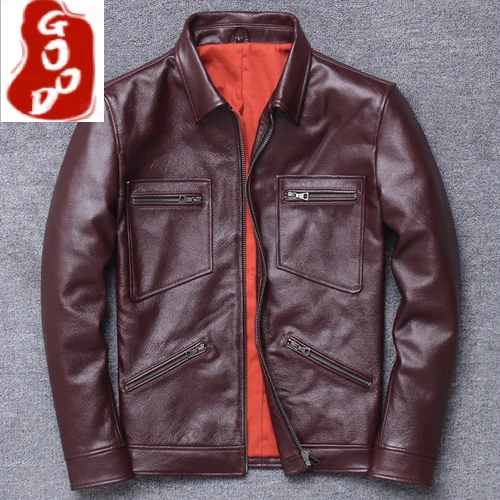 

Winter Autumn Genuine Leather Jacket Men Streetweaar Real Leather Coat Man Moto Biker Vintage Cow Leather Jackets V-1936
