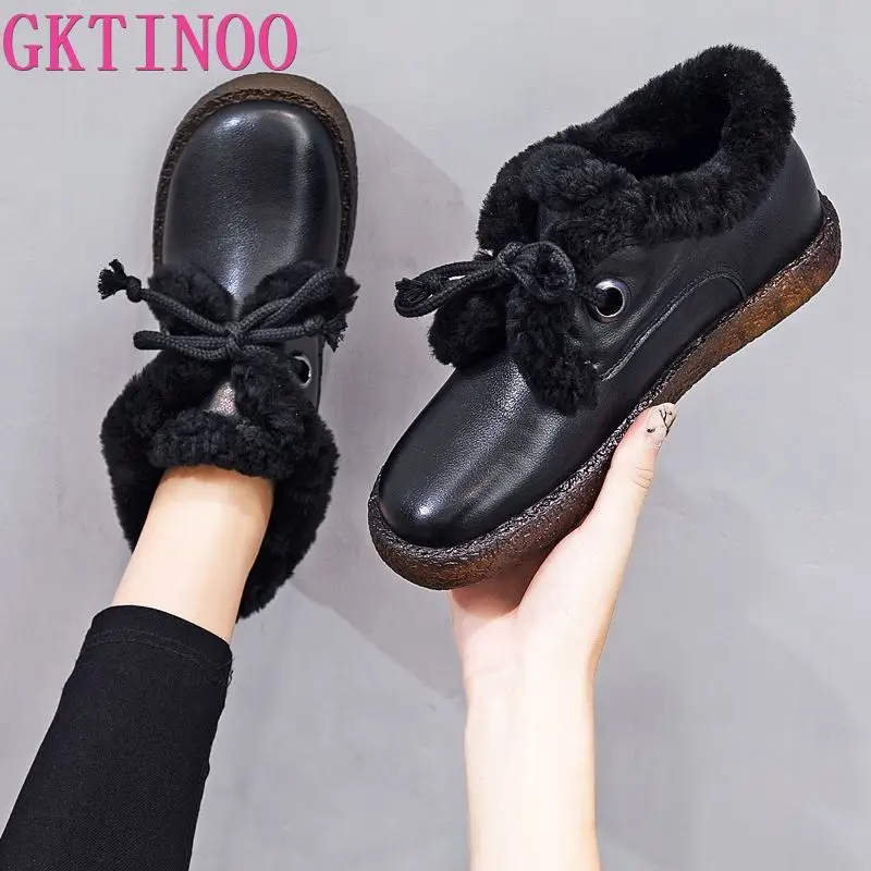 Женские бархатные ботильоны GKTINOO зимние теплые ботинки из натуральной кожи на