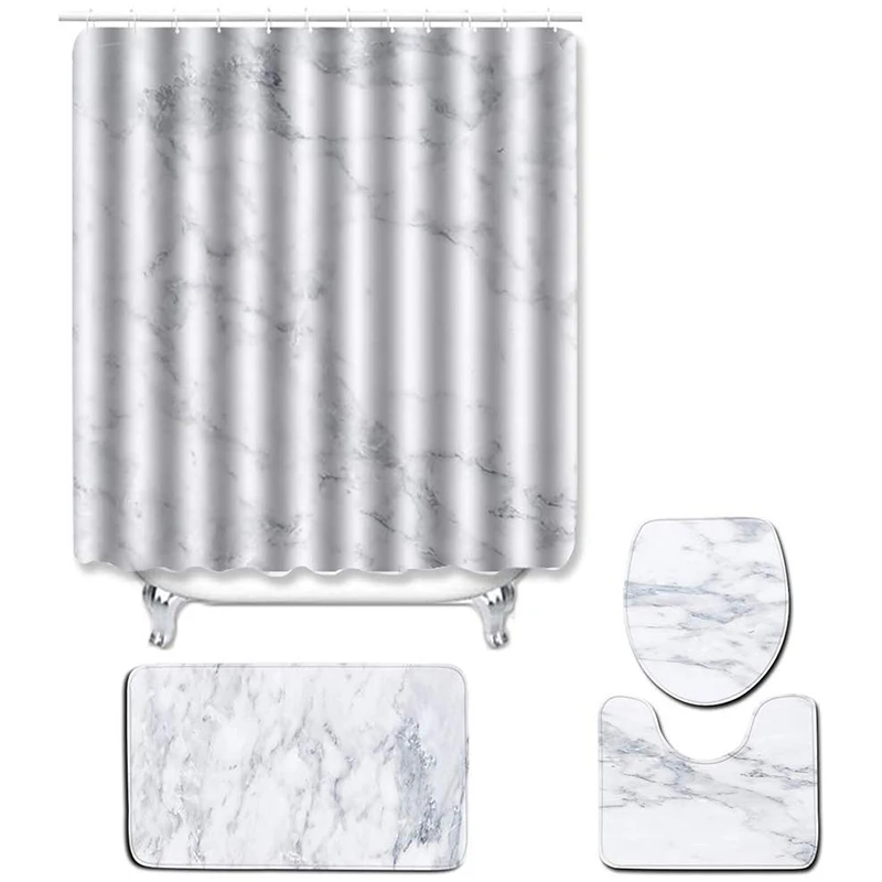 4 шт./компл. набор штор для душа с ковриками и аксессуарами принтом полный