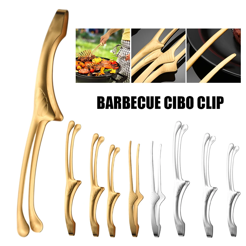 BBQ Food Tongs Korean Barbeque Food Clip Stainless Steel Grill Cooking Tongs Food Prep Serving Kitchen Gadget Grill Steak Clamp