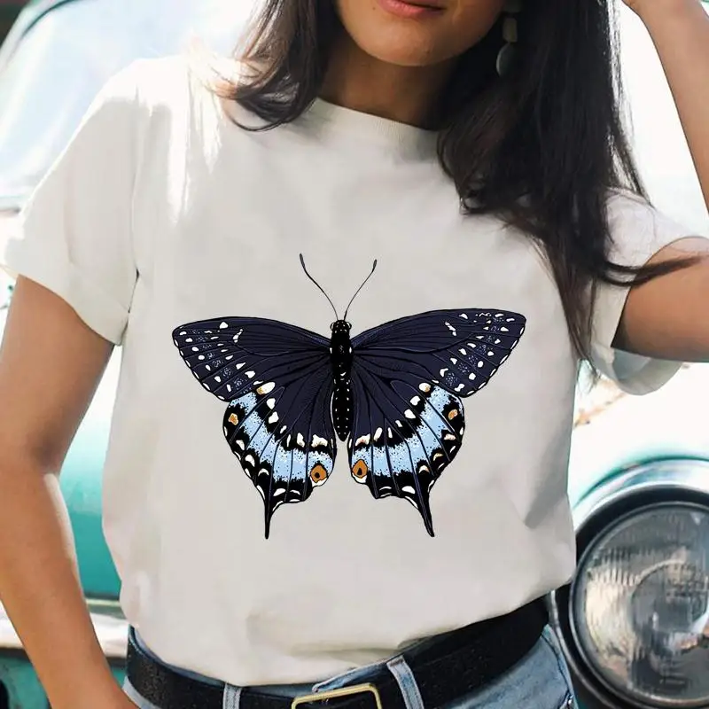 

Women T-shirts 90s Butterfly Flower Regular O-neck Short Sleeve Cartoon T Top Shirt Print Female Graphic Fashion Tee T-Shirt
