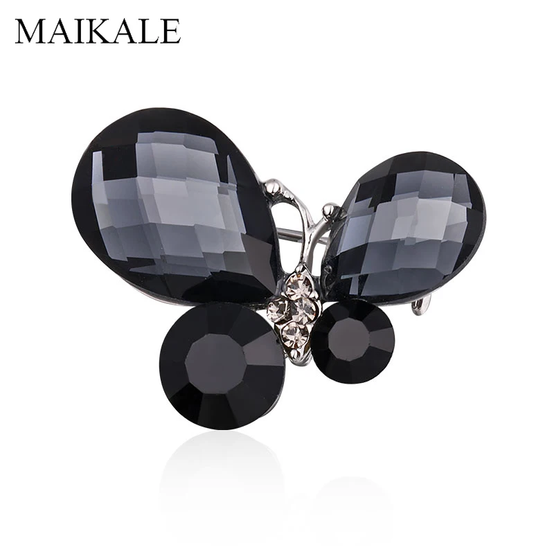

MAIKALE Shiny Black/White Crystal Butterfly Brooch Pin Rhinestone Insect Animal Brooches for Women Shawl Suits Accessories Gifts