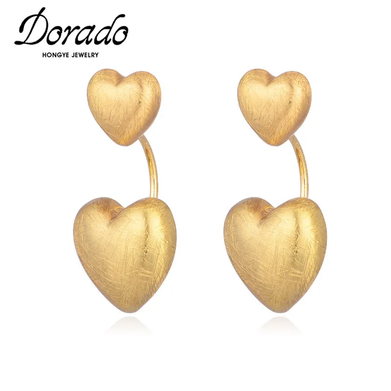 Dorado New Arrival Vintage Matte Gold Color Love Double Heart Drop Earrings For Women Punk Party Brincos Jewelry Statement