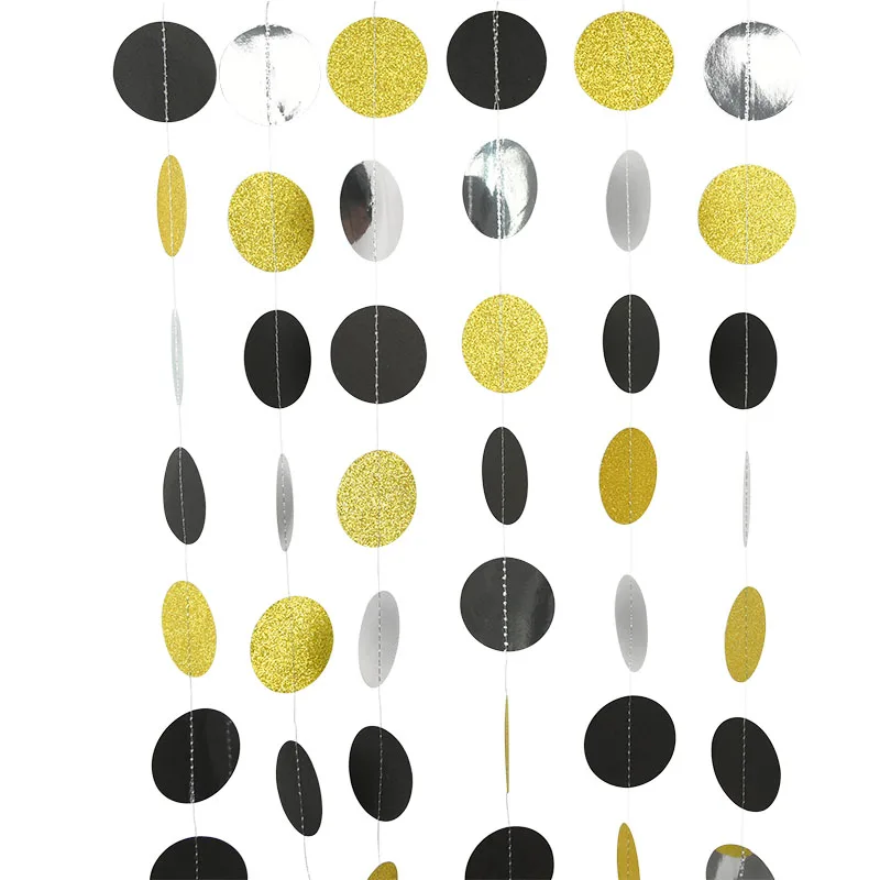 

4meter Gold Silver Sequin Round Banner Paper Circle Garland Wall Hanging Garland Flag For Christmas Wedding Birthday Party Decor