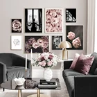 Картина на холсте с розовыми цветами, искусство на стену для привлекательной девушки, Скандинавская роспись, Современная декоративная картина для гостиной