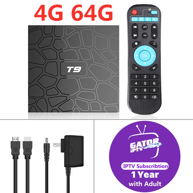 4G64G-1 Year IPTV T9 ТВ приставка Android 9,0 Смарт приставка+ 1 год Gator IP tv подписка Европа 4K HD 2,4G& 5,8 GHZ Wifi Meida плеер домашняя IP ТВ приставка - Цвет: 4G64G-1 Year IPTV