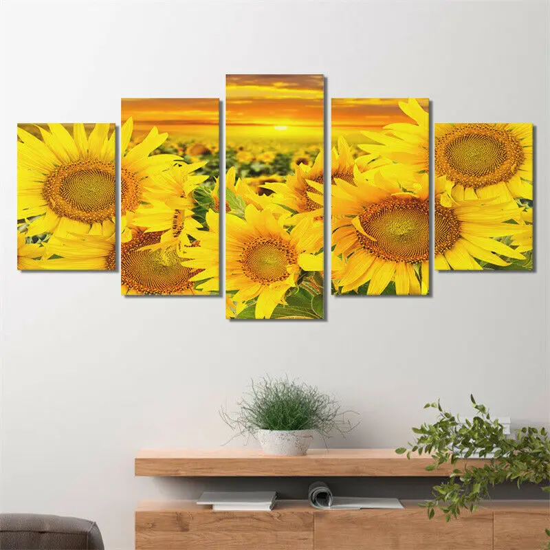No Framed Canvas 5 Pcs Sunflowers Wall Posters Pictures Home Decor Accessories Living Room Paintings | Дом и сад