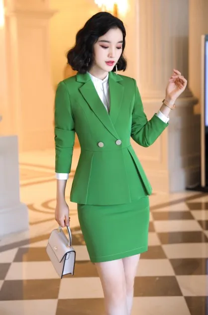 Light green Naviu Новое поступление высокого качества Женский комплект из двух предметов брюки костюм для офисный официальный для женщин Рабочая одежда зимняя одежда - Цвет: Light green