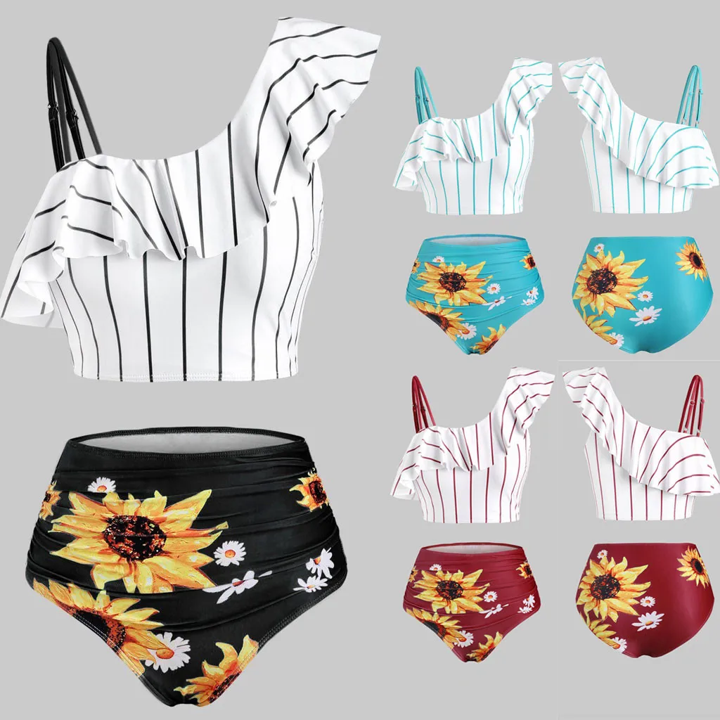 Женский купальник с чашками пуш-ап и принтом подсолнуха | Женская одежда