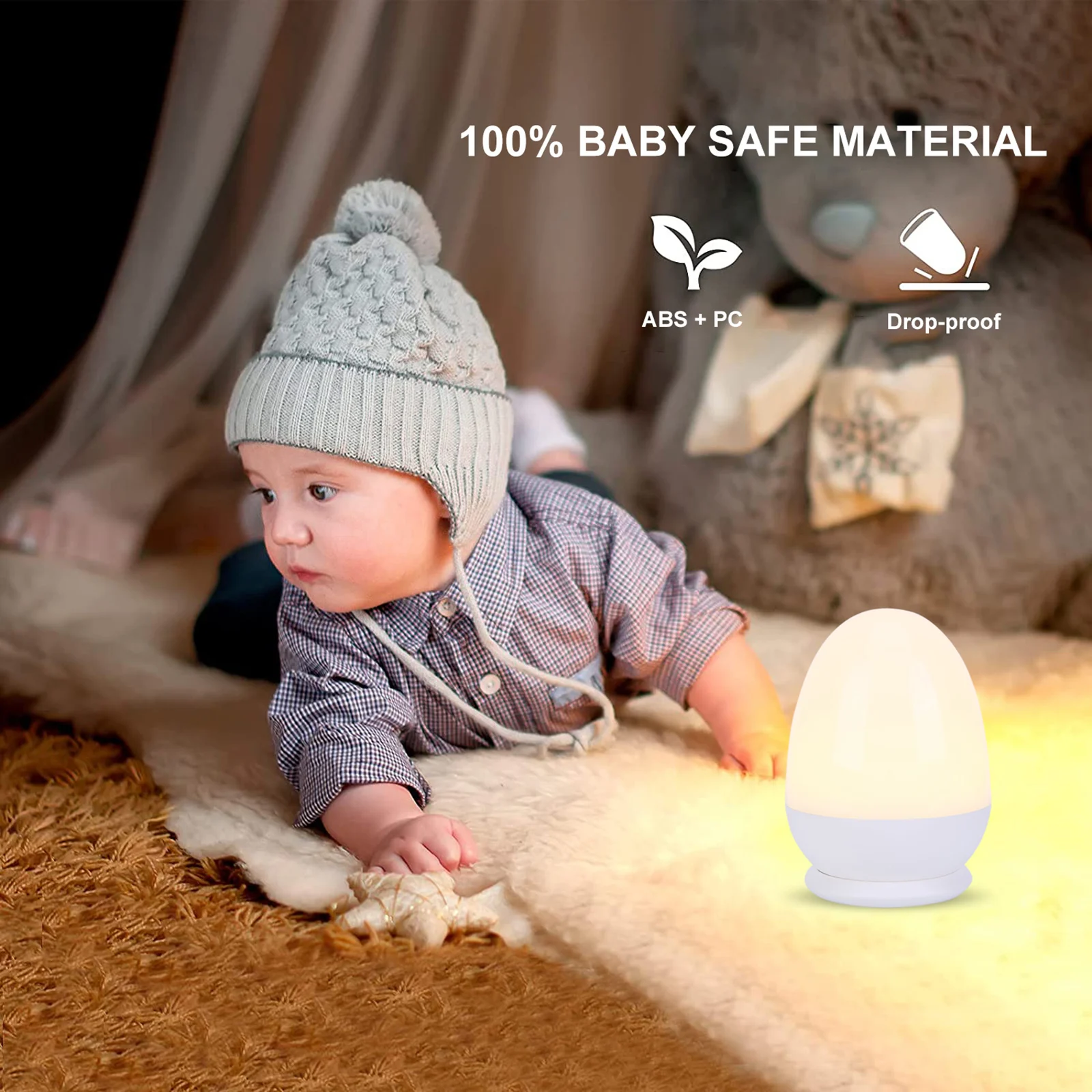 

LED Night light Cute Egg Shape Lamp Touch Sensor Rechargeable Bedside Room Decor Desktop Cartoon Table Lamp for Kid Bedroom