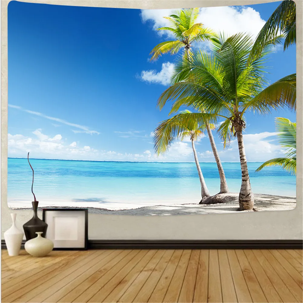 

Tropical Palm Tree Leaves Tapestry Wall Hanging Seaside Sunset Landscape Tapestries Yoga Beach Towel Mat Bohemian Decor for Home