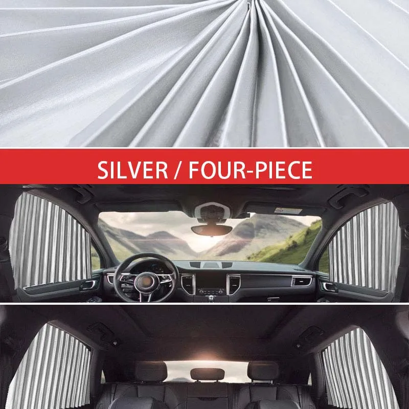 4pcs Silver Солнцезащитный козырек для окна автомобиля, защита от УФ-лучей, автомобильная занавеска бокового окна, летний солнцезащитный козырек, защита для окна автомобиля, аксессуары для автомобиля - Цвет: 4pcs Silver