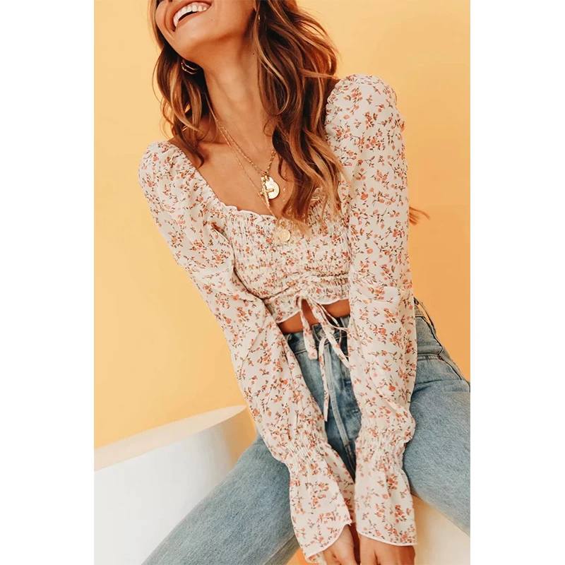 Женская шифоновая рубашка с цветочным принтом DAYIFUN короткая длинным рукавом T-038 |