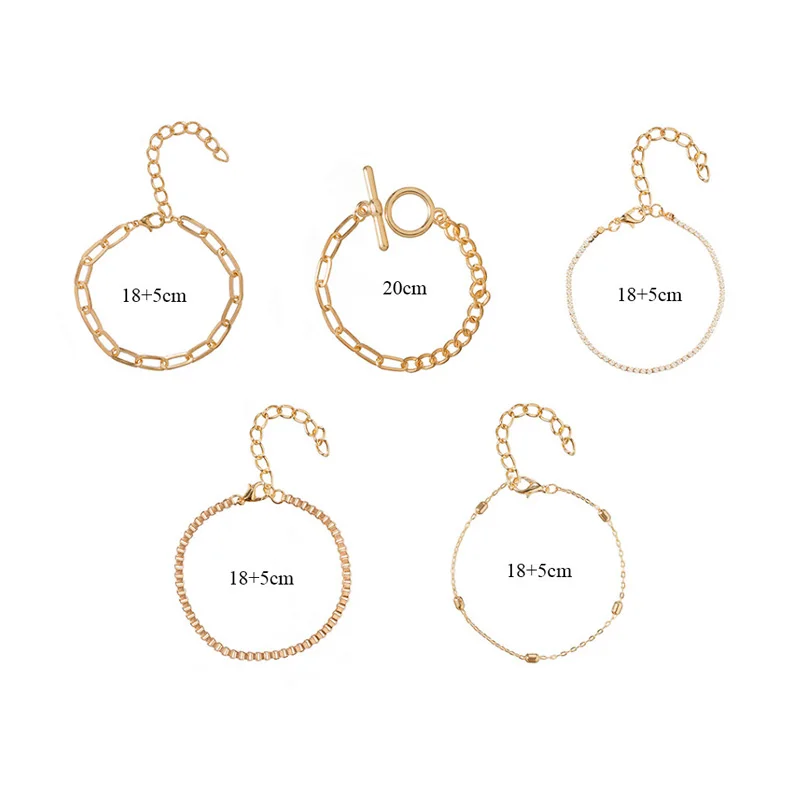 

Punk Crystal Thick Chain Bracelet Female Bohemian Gold Silver Color Geometric Chain OT Buckle Bracelet Set On Hand Party Jewelry