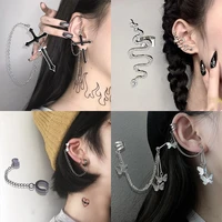 2020 punk hip pop chain zipper crystal cool igirl e girl earrings ear clip unique women 90s aesthetic long chain drop earring