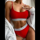 Блестящие Обрезанные бикини с высокой талией, стринги, бикини, женский купальник, женский купальник, красный золотой бюстгальтер из двух частей