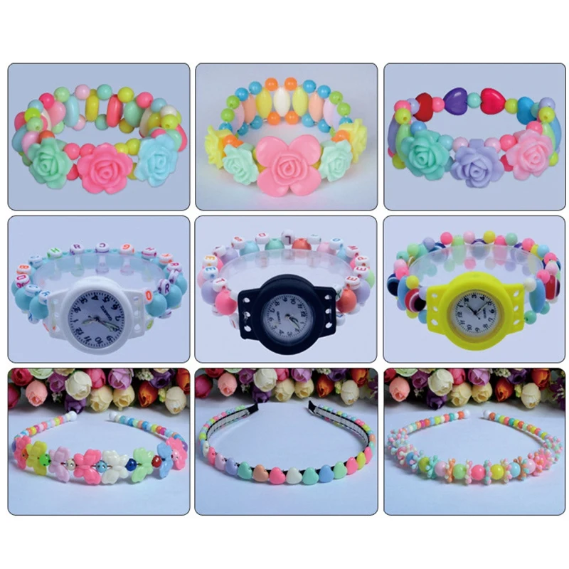 

DIY Beads Set Craft Beads Kids Colorful Beads Toy Making Kit Acrylic Handmade Jewellery Necklaces for Children