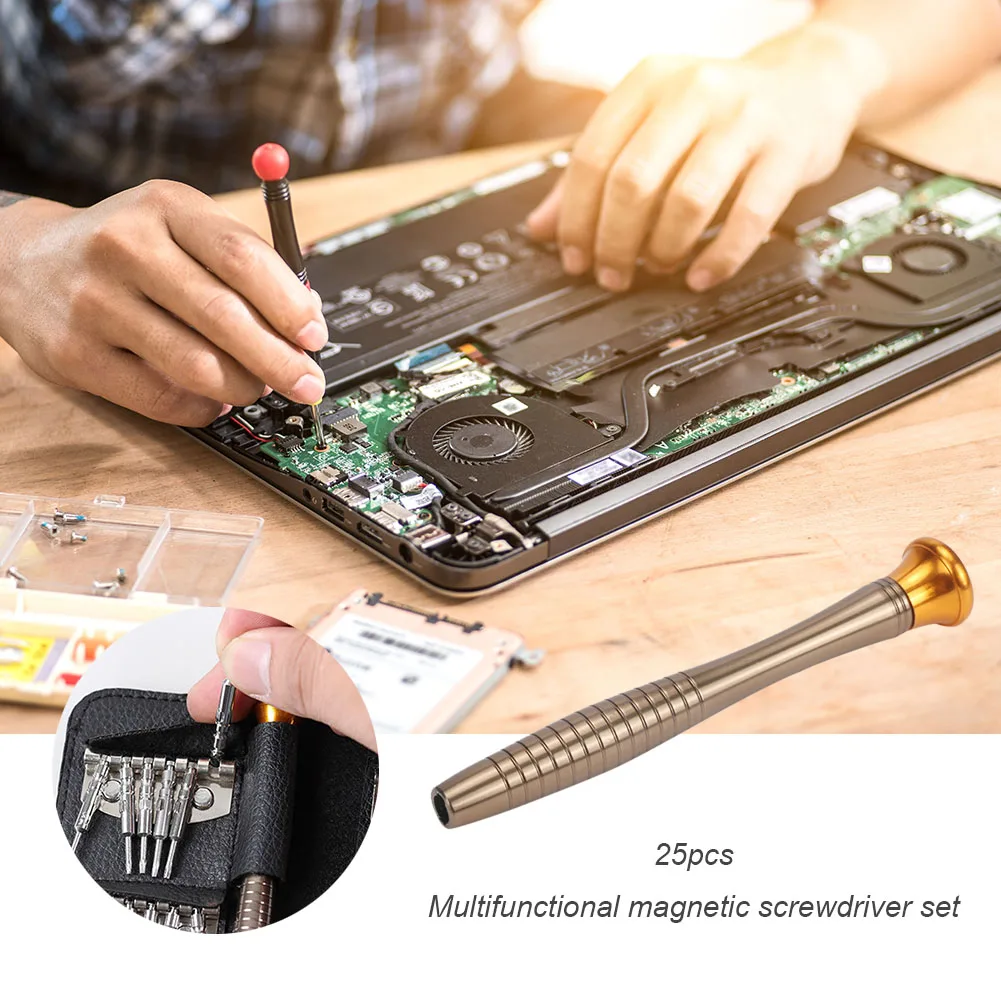 25 In 1 Magnetic Screwdriver Bit Set Torx Hex Mini Hand Tools Multi-function Precision Mobile Phone Watch Repair Kits Bag