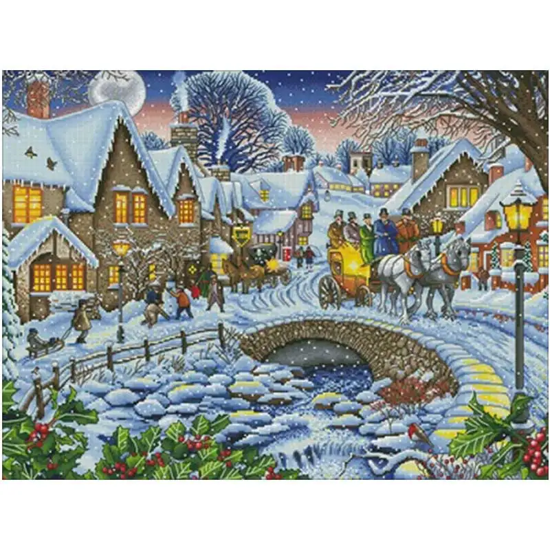 

snow House patterns counted 11CT 14CT 18CT Cross Stitch Set DIY Cross-stitch Kits Embroidery Needlework Home Decor