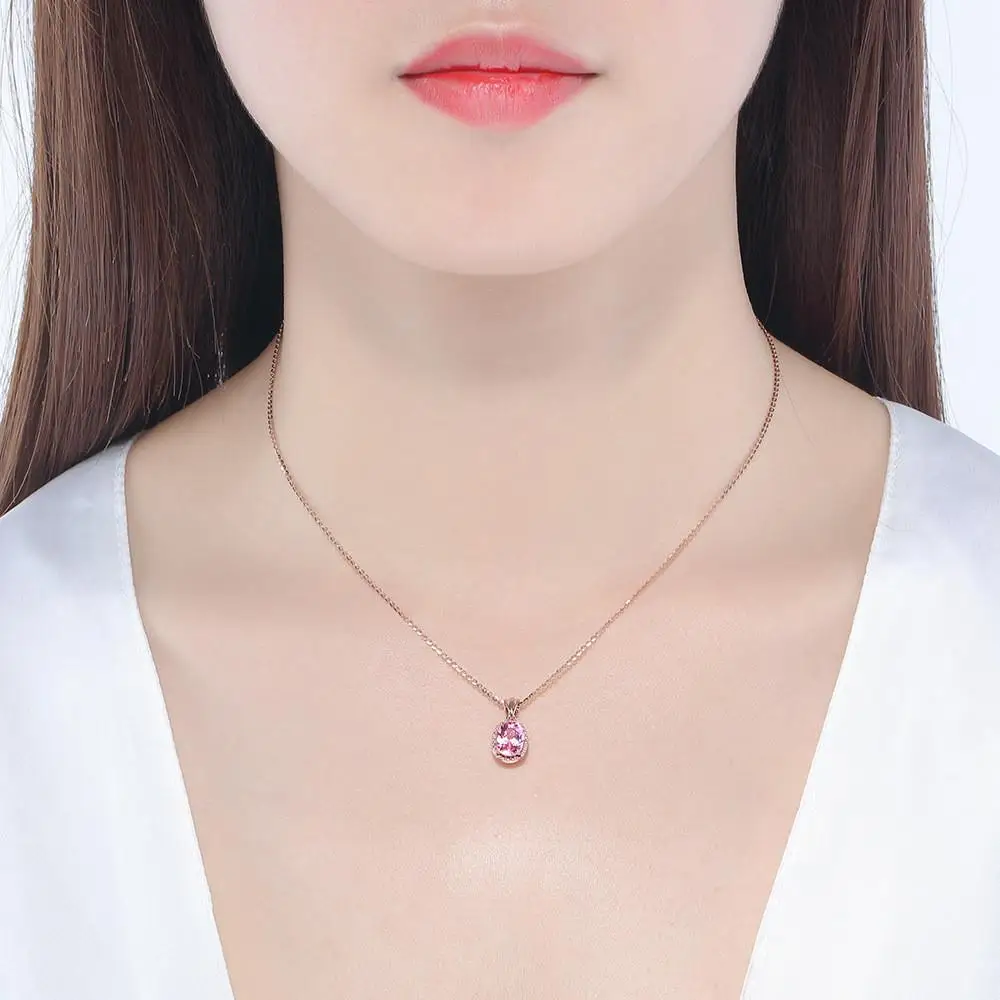 

18k rose gold color pink crystal quartz pendant necklace for women elegant gemstone fashion jewelry bijoux choker Christmas gift