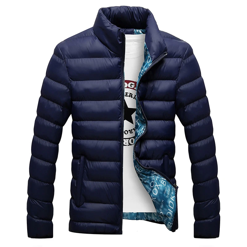 Новая модная мужская зимняя теплая куртка с воротником-стойкой, Мужская парка, мужские однотонные толстые куртки и пальто, мужские зимние п... от AliExpress WW