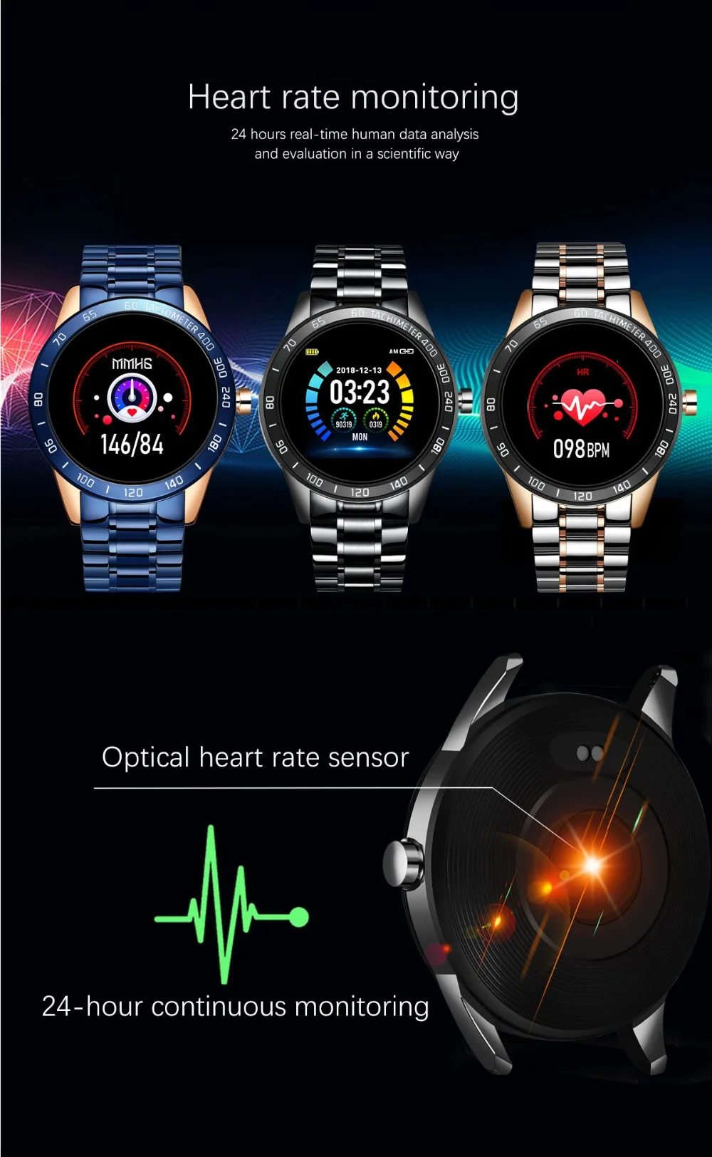 

Steel Band Smart Watch Men Heart Rate Blood Pressure Monitor Sport Multifunction Mode Fitness Tracker Waterproof Smartwatch