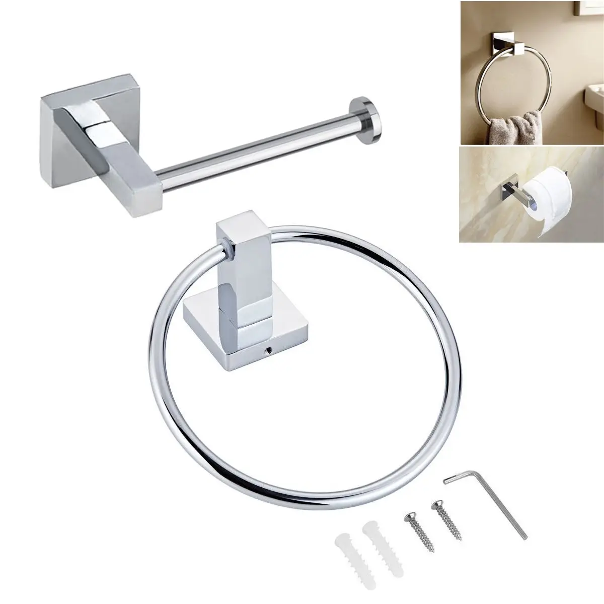 

NEW 2PCS Modern 304 Stainless Steel Bathroom Accessories Set Towel Bar Towel Ring Bathroom Kitchen Hardware Set