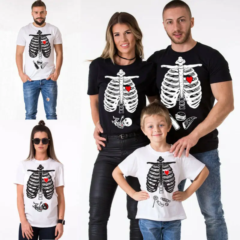 Cool Halloween Tops Family Women Men Kids Short Sleeve Skeleton Print Casual Dad Mom Festival T-Shirts Clothes | Мать и ребенок