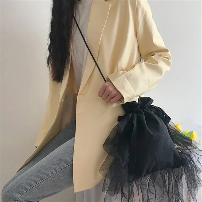 Винтажная Черная кружевная сумка для женщин на шнурке через плечо холщовая