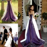 hot white and purple wedding dresses 2020 embroidery vestido de noiva a line strapless lace up back bridal gowns