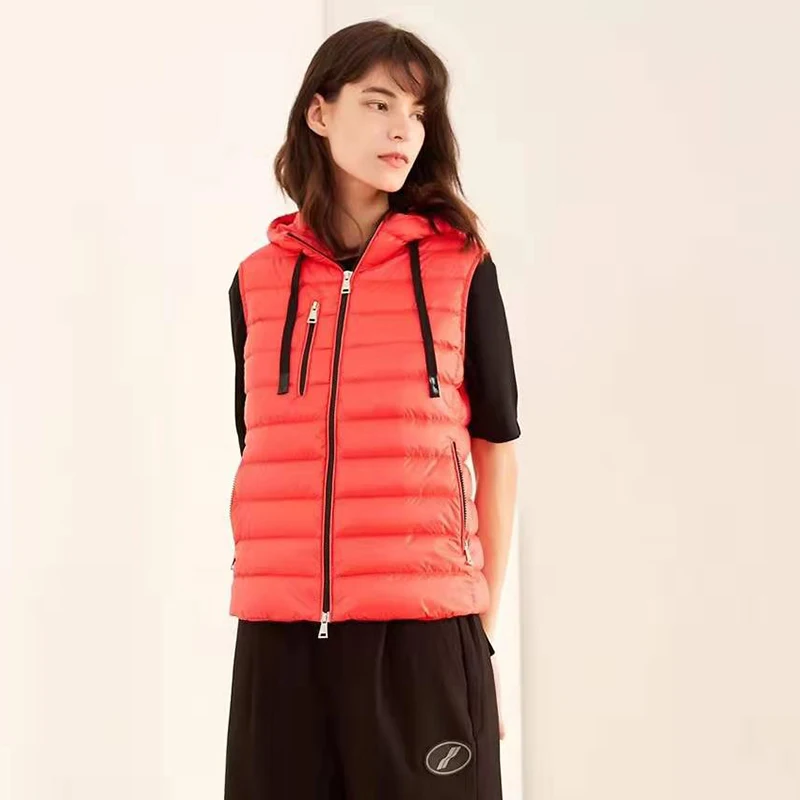 

Winter down vest Hooded vest solid color jacket women's sleeveless jacket Lightweight and portable women's windproof vest