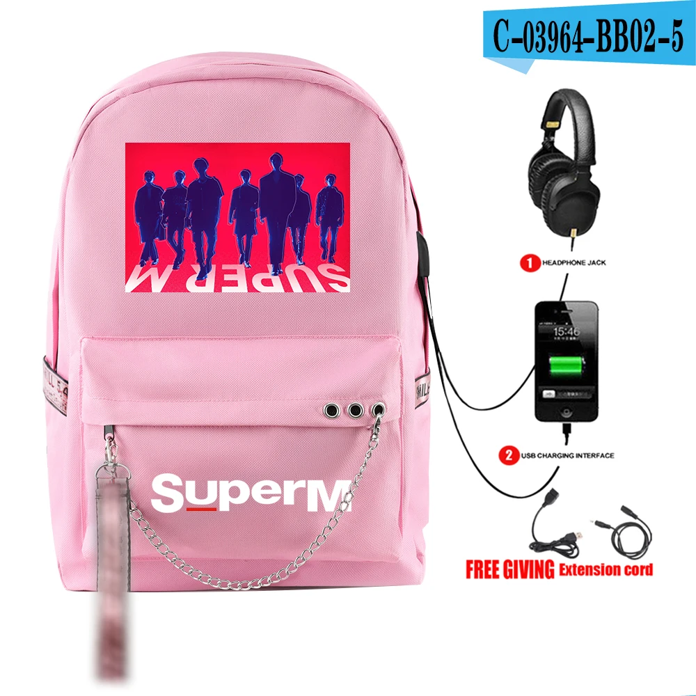 SuperM рюкзак KPOP крутой логотип команды стильный с подвесным орнаментом с USB молнией модный рюкзак для путешествий - Цвет: BB02