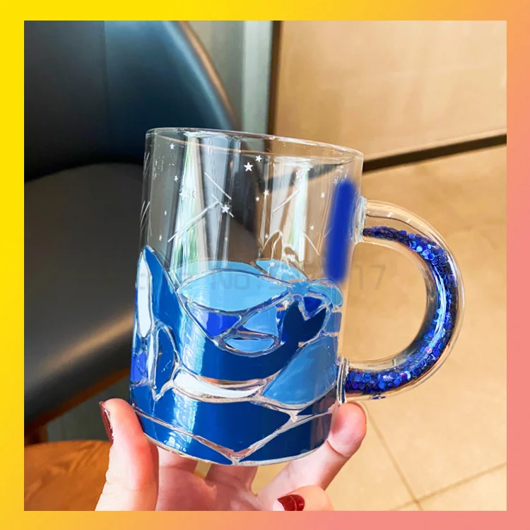 

Blue pearl Handle Classic Coffee Cup Mermaid Pattern Milk Glass Cups Novelty Gifts Ceramic Milk Tea Double layer Cups YC5272