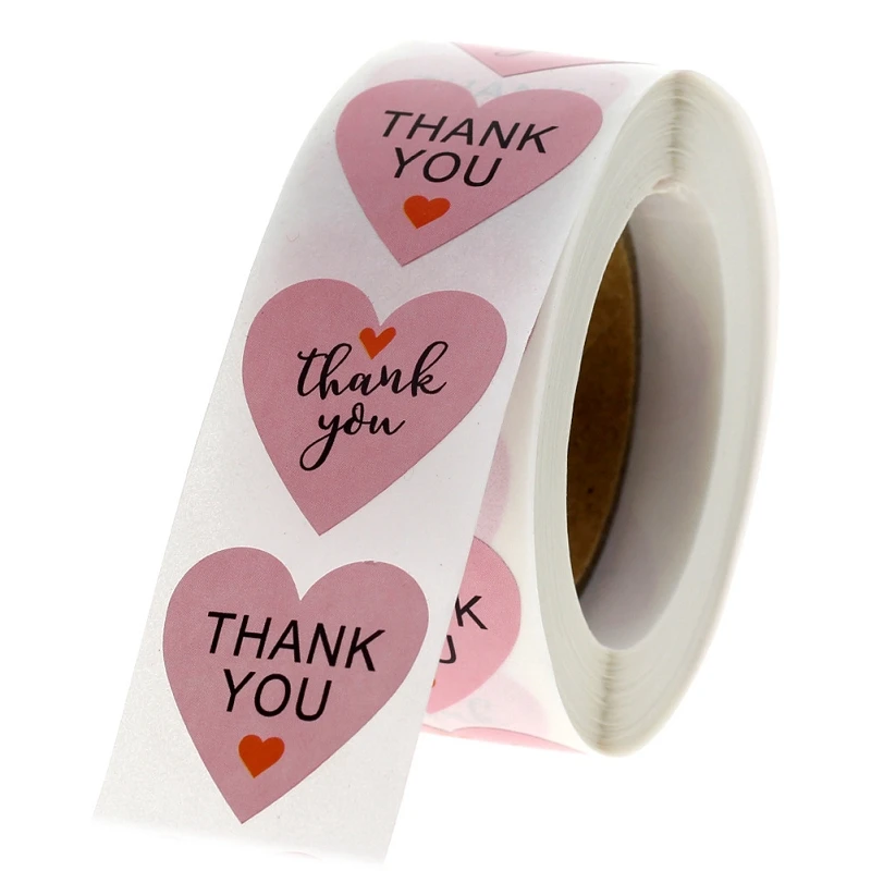 1 Roll 2 Styles Pink Heart Thank You Wedding Stickers for Shopping Small Shop Local Handmade Baking Gift Decor Labels Sticker | Канцтовары