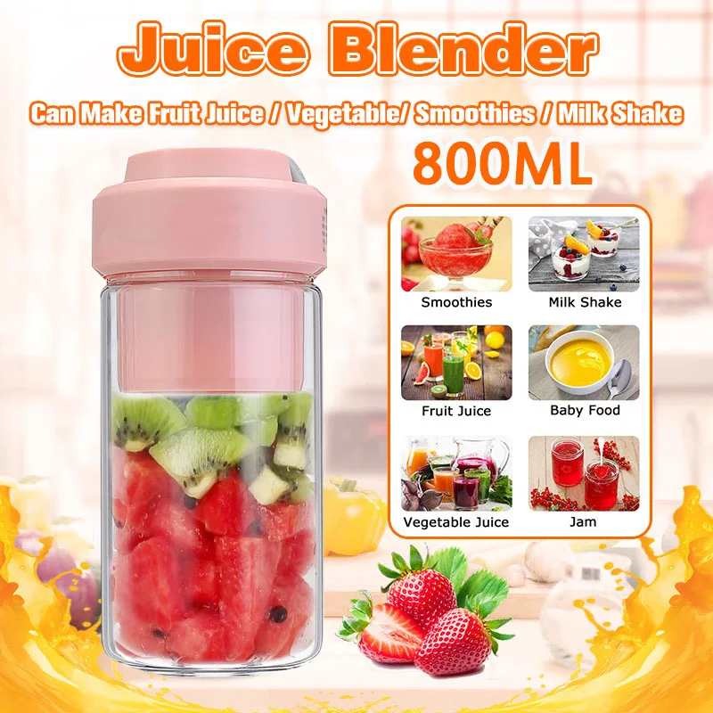 

Portable Glass Juicer Blender USB Rechargeable Mixer Fruit Stirring Juice Cup Food Processor Home Office Travel 800ML 3.7V