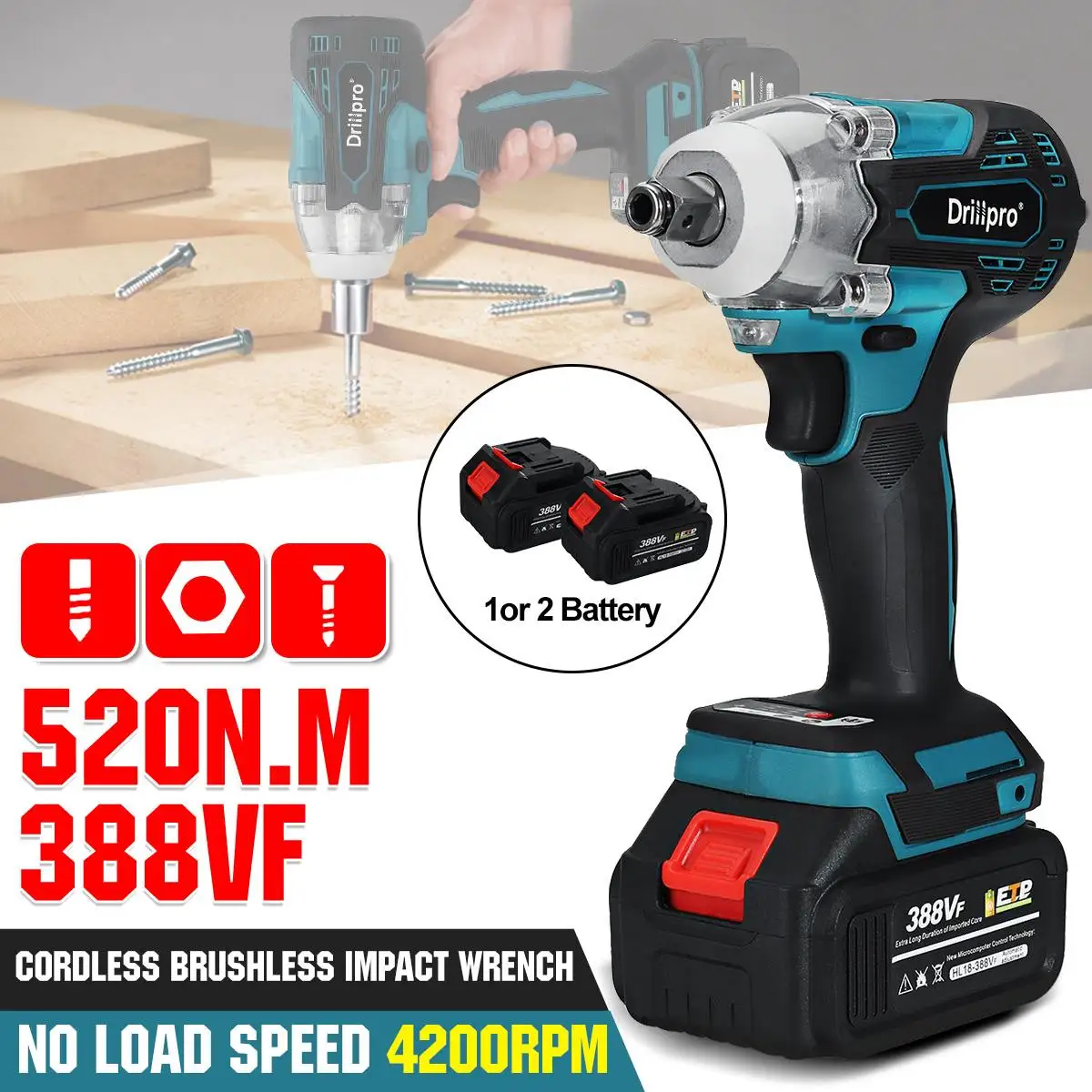 

Модернизированный бесщеточный ударный гайковерт 1/2 нм, 3 скорости, дюйма, электроинструменты с литиевым аккумулятором и светодиодный свети...