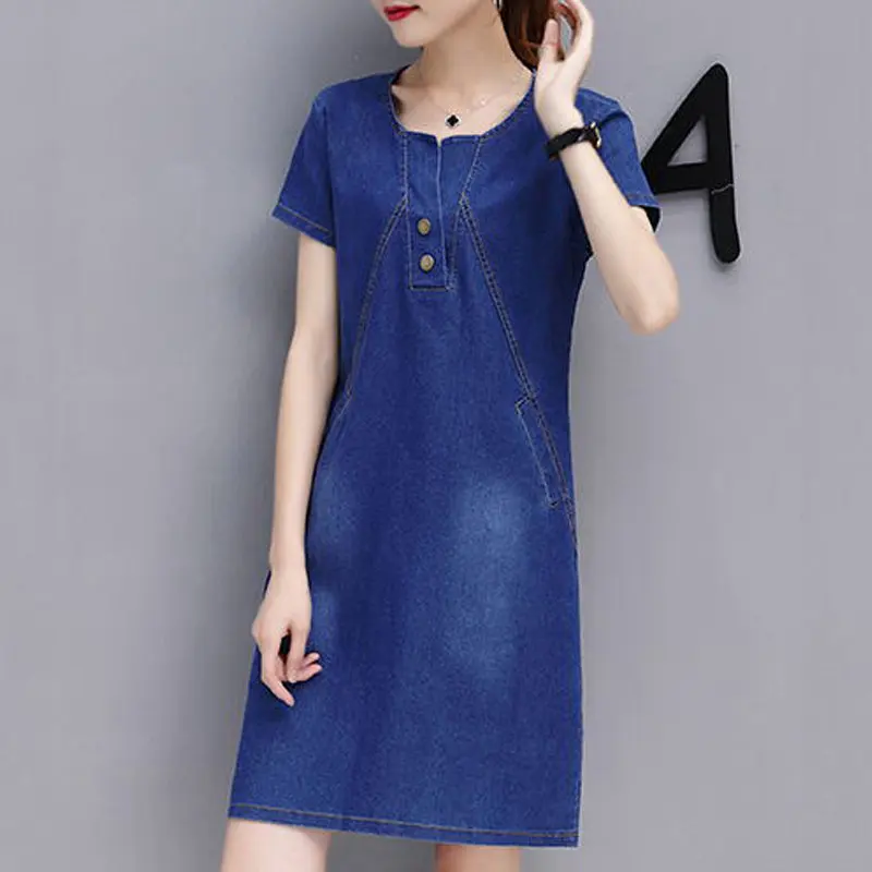 Новые женские платья Стильные джинсовые Robe Femme Ete с коротким рукавом большие
