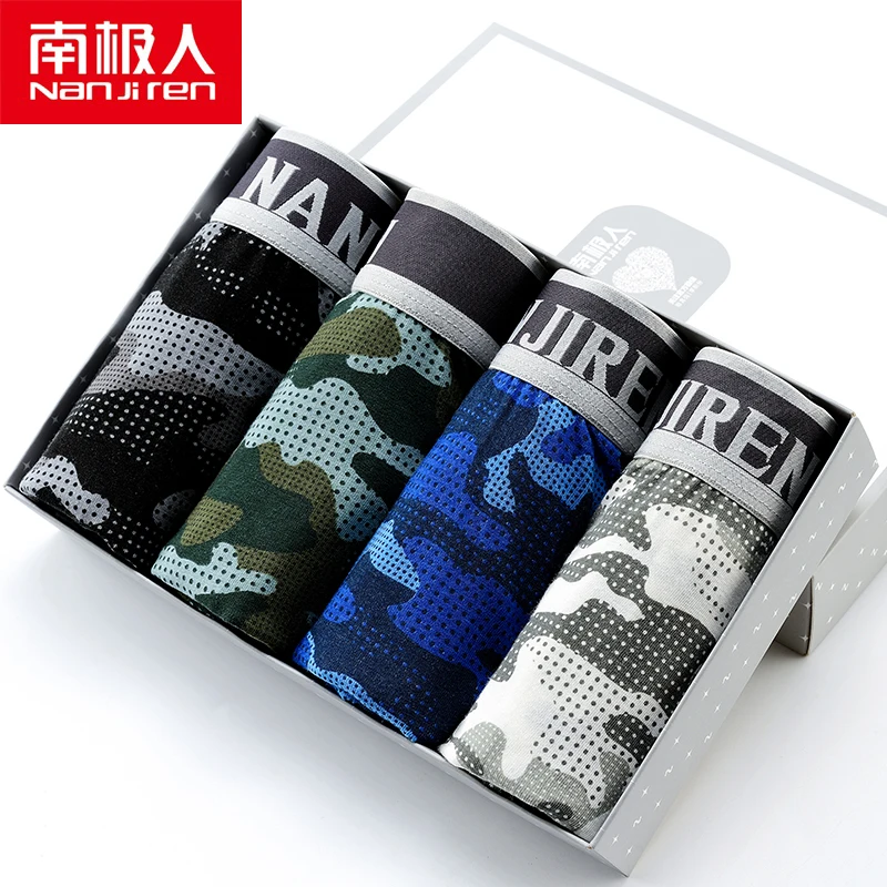 

NANJIREN Underwear Panties Mens 4Pcs\lot Underwear Camouflage Organic Natural Cotton Model Boxers Men Ventilate Plus Size Boxers