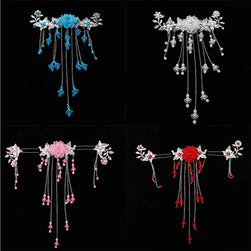 

Traditional Chinese Wedding Bridal Party Hair Stick Flower Hair Pin Barrette Ancient Hair Accessories Set