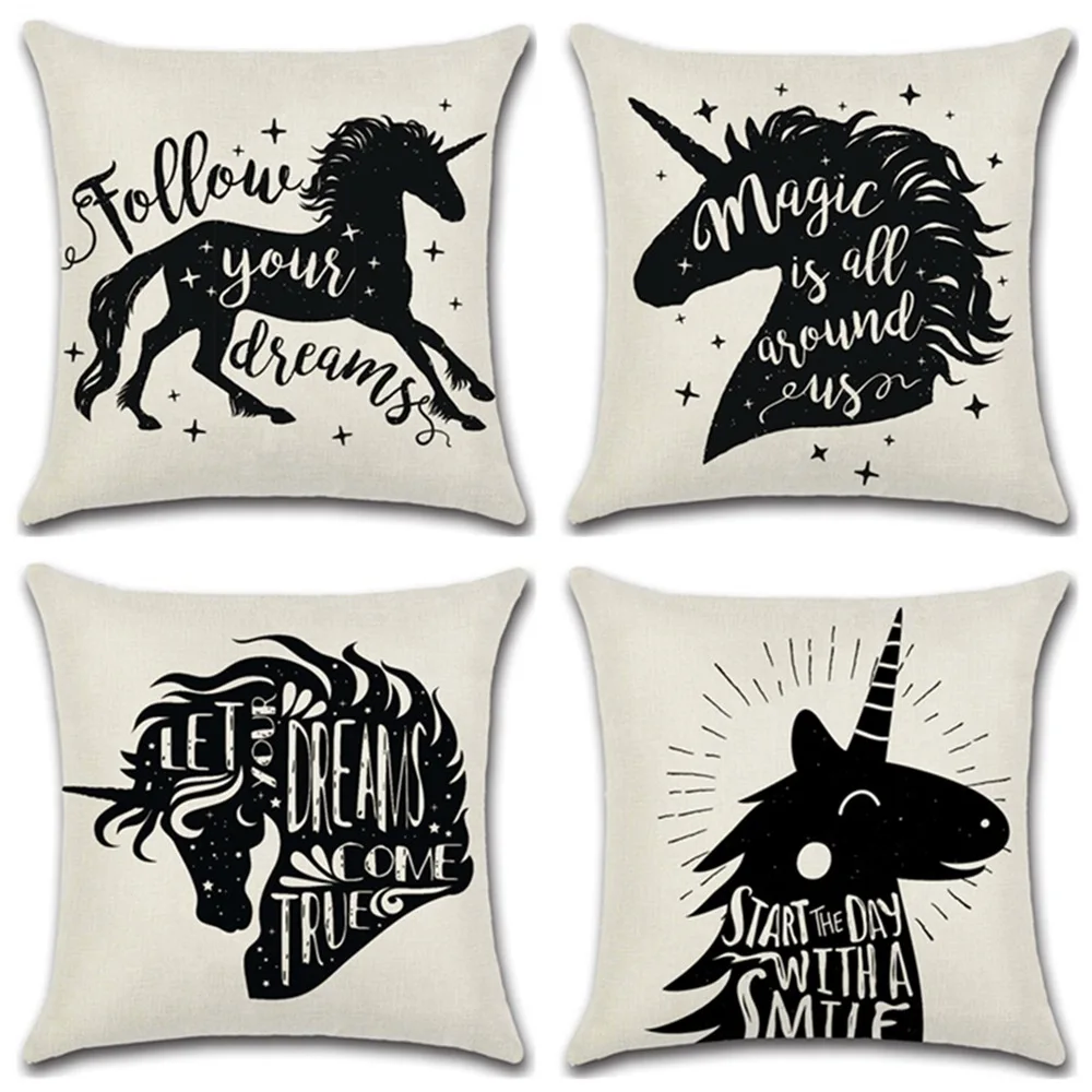 

Black and white unicorn cushion cover pillow pillow cover home sofa car decoration quilt cover