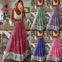 bohemian style women summer skirts for holiday shrinkage design elastic high waist flower print slim long skirts
