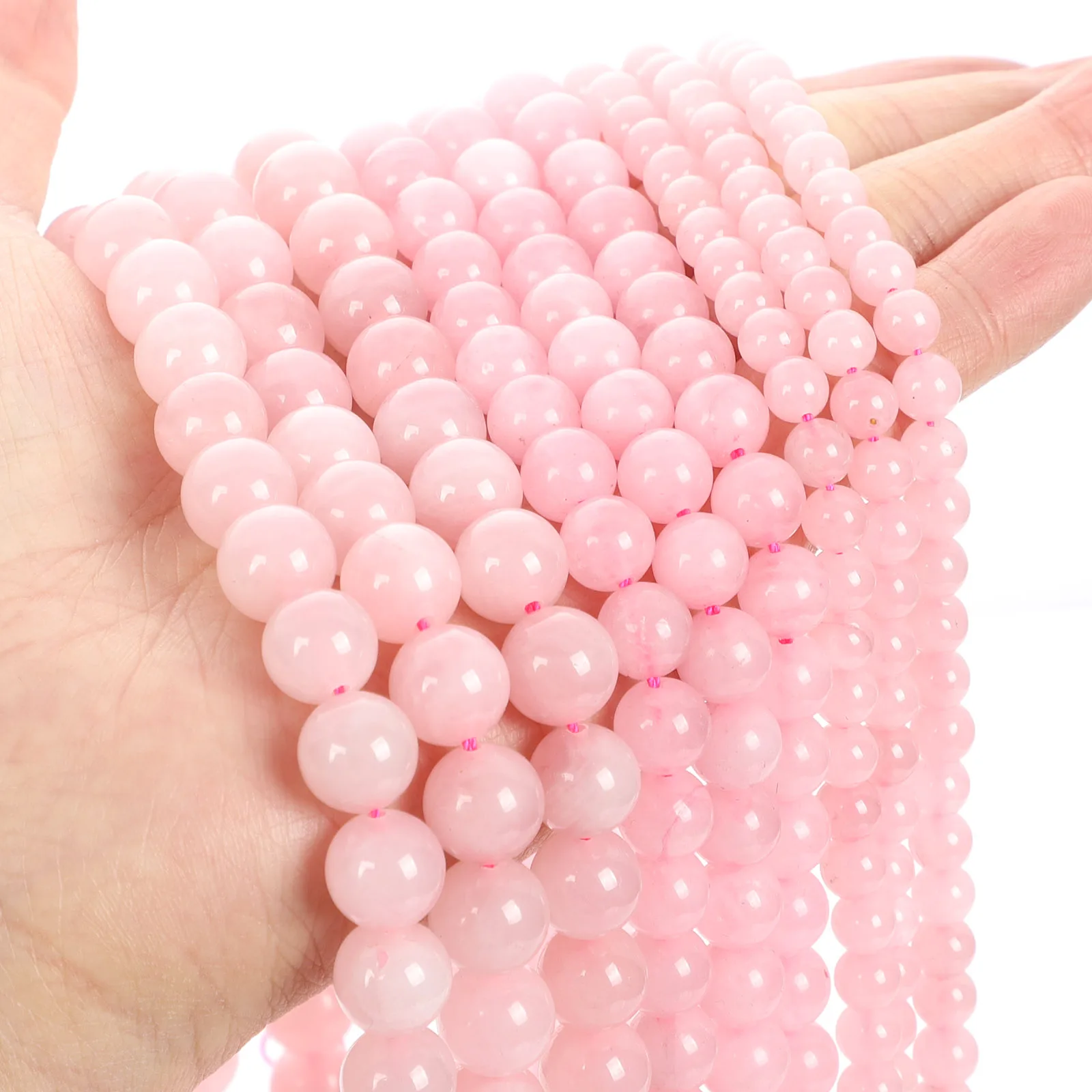 

Pink Quartz Crystal Natural Stone Beads Round Loose Bead For Jewelry Making DIY Charm Bracelet Necklace Finding Accessories