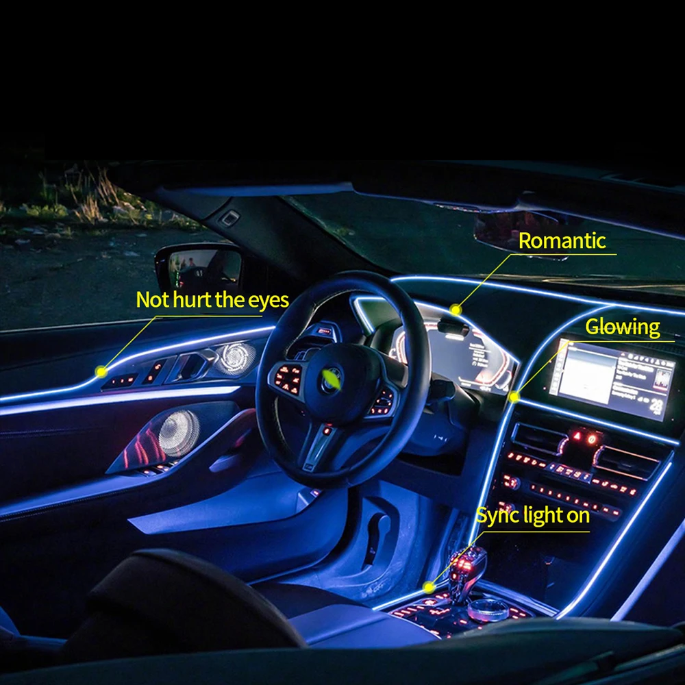 

1M/2M/3M/5M Car Interior Led Decorative Lamp EL Wiring Neon Strip For Auto DIY Flexible Ambient Light USB Party Atmosphere Diode
