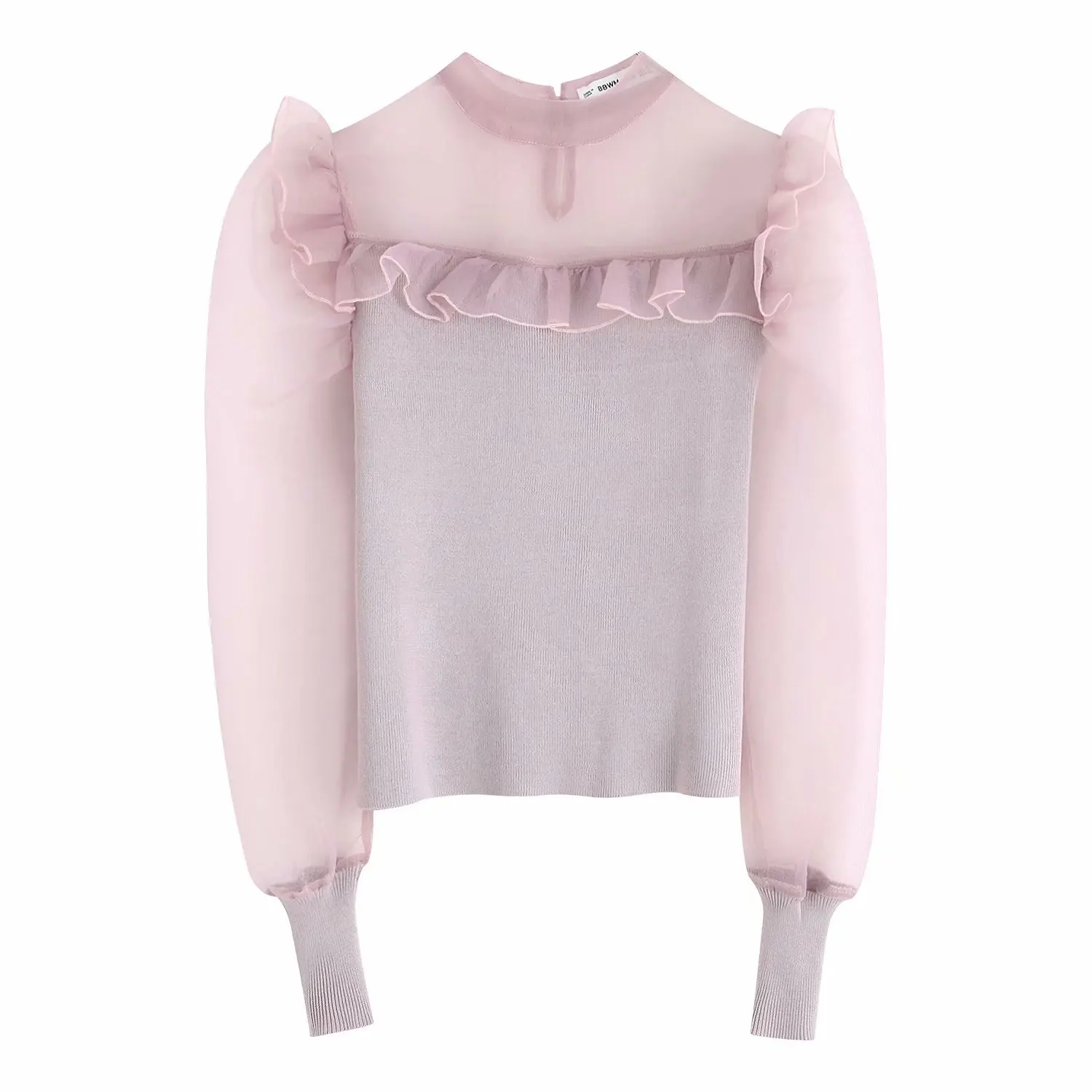 Новинка осень и зима 2019 женский милый пуловер из органзы с длинными рукавами