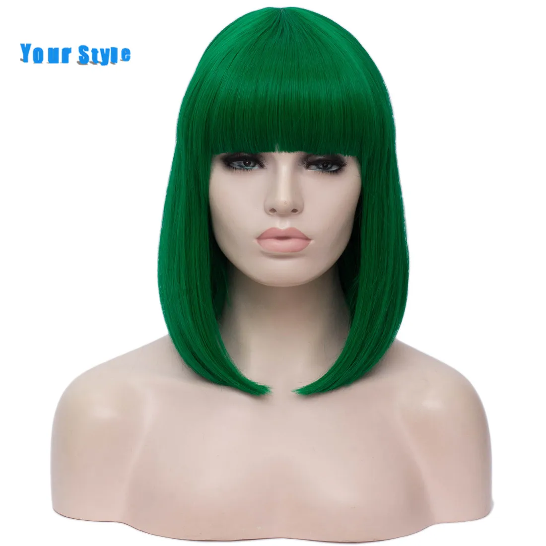 

Your Style 9 Colors Short Straight BOB Hair Wigs For Women Green Black Red Blue Cosplay Wigs Synthetic High Temperature Fiber