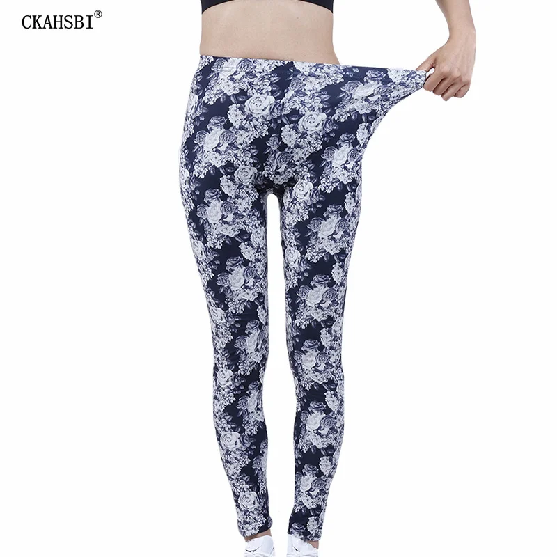 

CKAHSBI New Women Leggings Workout Sport Leggin Flowers Print Stretch Fitness Running Yoga Pants High Waist Push Up Trousers